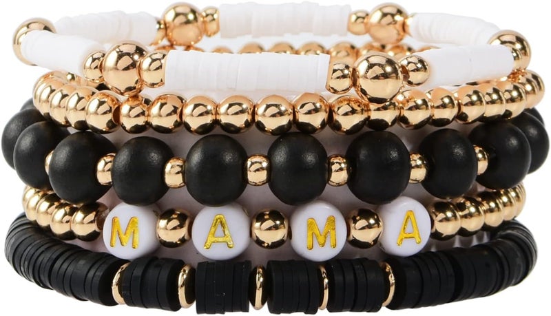 GOOJIDS Surfer Heishi Clay Bead Bracelets for Women Bohemian Stackable Gold Plated Beaded Stretch Bracelets Elastic Layering Friendship Bracelets Set Boho Jewelry - Image 1